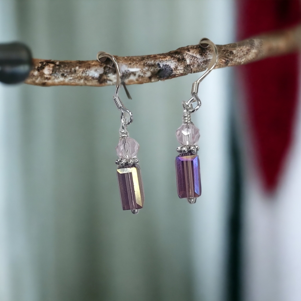 Light Purple Rectangle Crystal Earrings